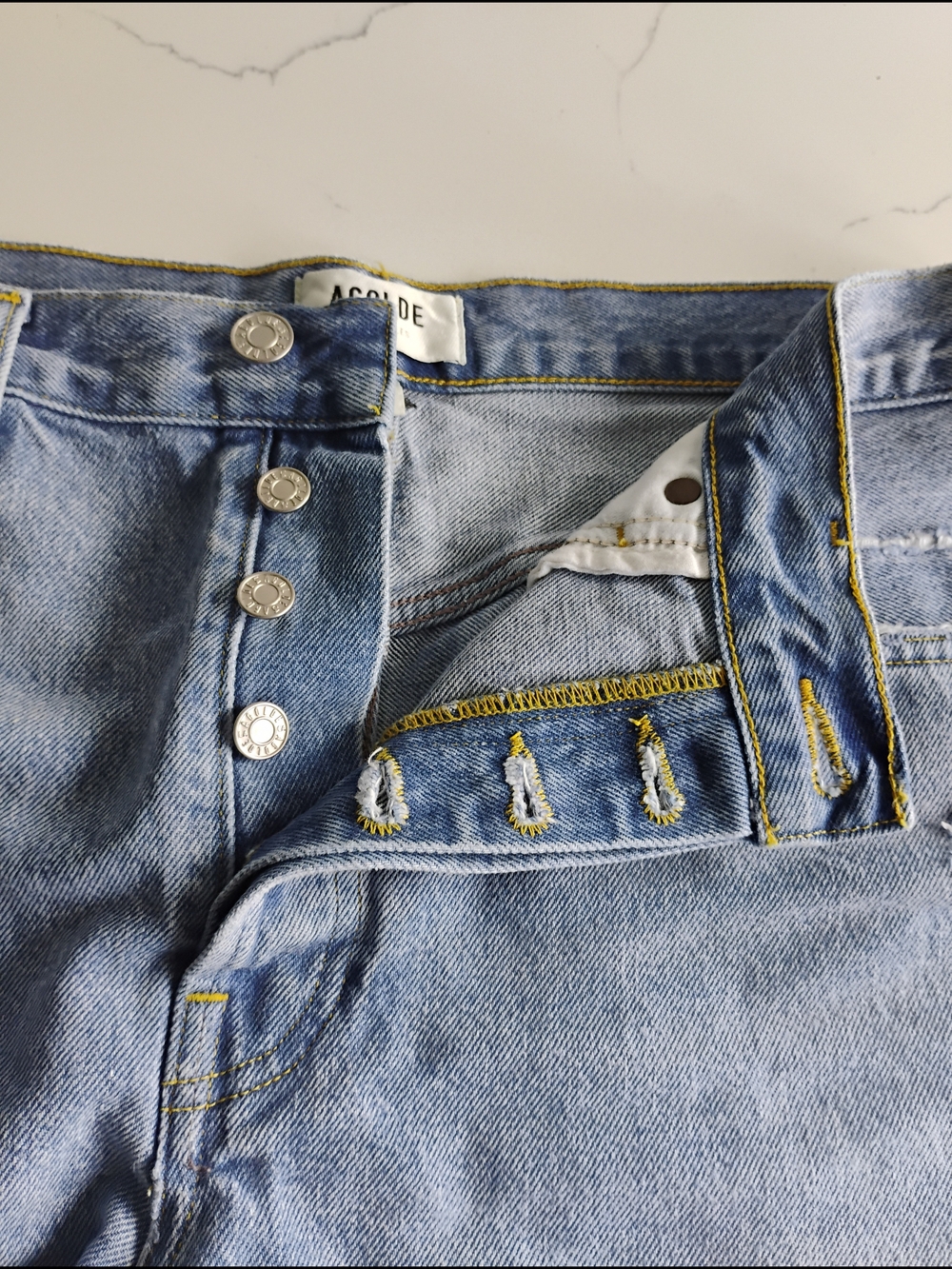 Agolde Light Blue Straight Denim Shorts